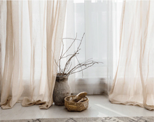 画像をギャラリービューアに読み込む, 【オーダー可】Beige linen tulle curtains 北欧風リネンレースカーテン