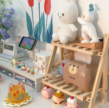 画像をギャラリービューアに読み込む, Wooden Double Layer Shelf 韓国風ウッドスタンド ディスプレイラック