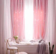 画像をギャラリービューアに読み込む, 【オーダー可】Romantic Star Double Layer Curtains 透かし彫り星柄の二重カーテン(七色展開)