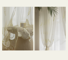 画像をギャラリービューアに読み込む, 【オーダー可】Feather Embroidered Lace Curtain 羽根柄刺繍レースカーテン