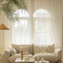 画像をギャラリービューアに読み込む, 【オーダー可】Feather Embroidered Lace Curtain 羽根柄刺繍レースカーテン