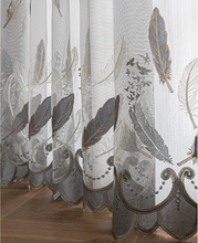 画像をギャラリービューアに読み込む, 【オーダー可】Feather Embroidered Lace Curtain 羽根柄刺繍レースカーテン