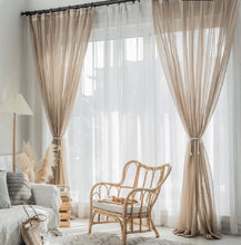 画像をギャラリービューアに読み込む, 【オーダー可】Beige linen tulle curtains 北欧風リネンレースカーテン