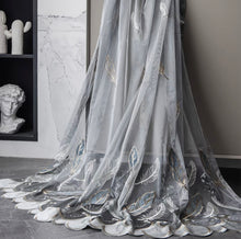 画像をギャラリービューアに読み込む, 【オーダー可】Feather Embroidered Lace Curtain 羽根柄刺繍レースカーテン