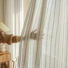 画像をギャラリービューアに読み込む, 【オーダー可】Blue Stripe Linen Curtain ブルーストライプリネンカーテン