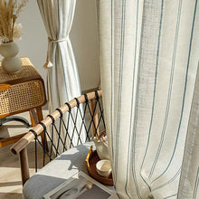 画像をギャラリービューアに読み込む, 【オーダー可】Blue Stripe Linen Curtain ブルーストライプリネンカーテン
