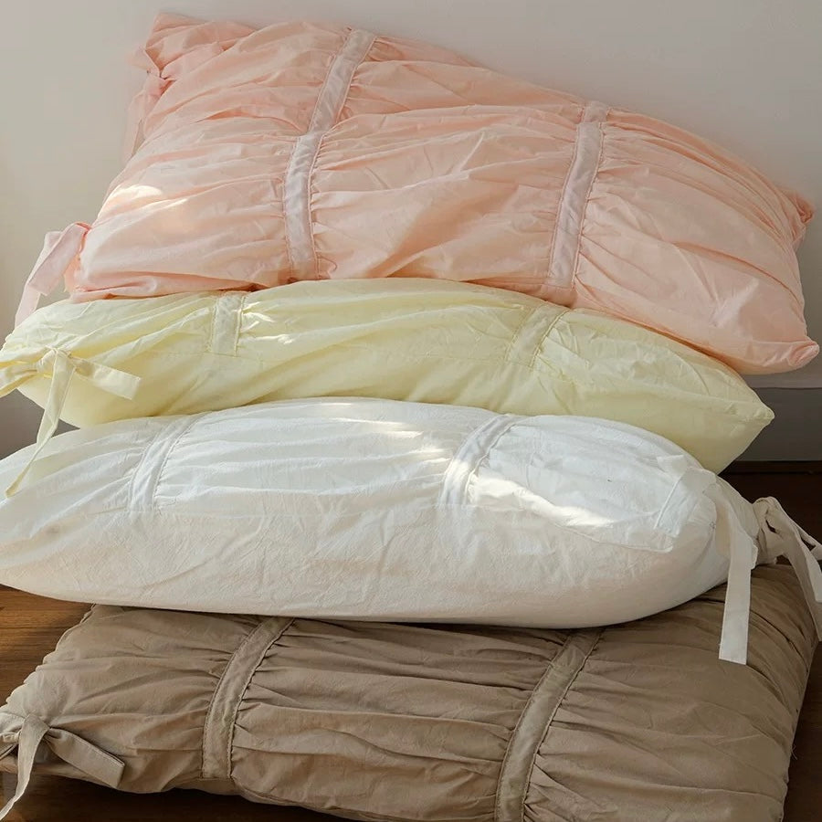 六畳の憩 French Ruffled Princess Pillowcase リボン付き枕カバー四色展開