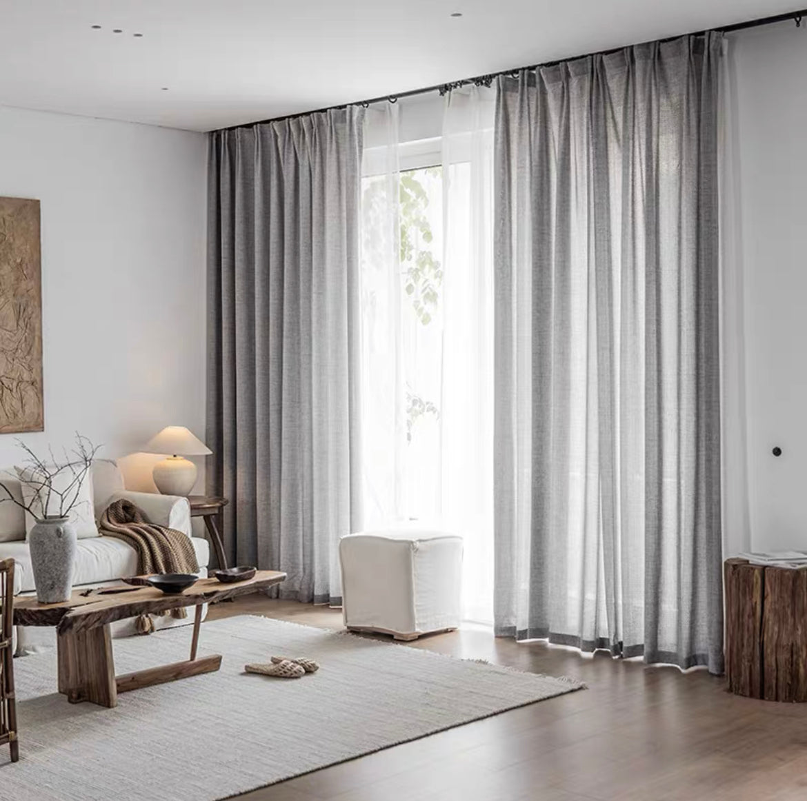 六畳の憩【オーダー可】Cross Pattern Linen Curtain クロス