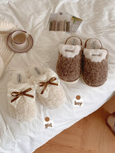 Load image into Gallery viewer, Lace Bow Plush Slippers レースボウのルームシューズ
