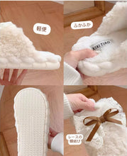 Load image into Gallery viewer, Lace Bow Plush Slippers レースボウのルームシューズ

