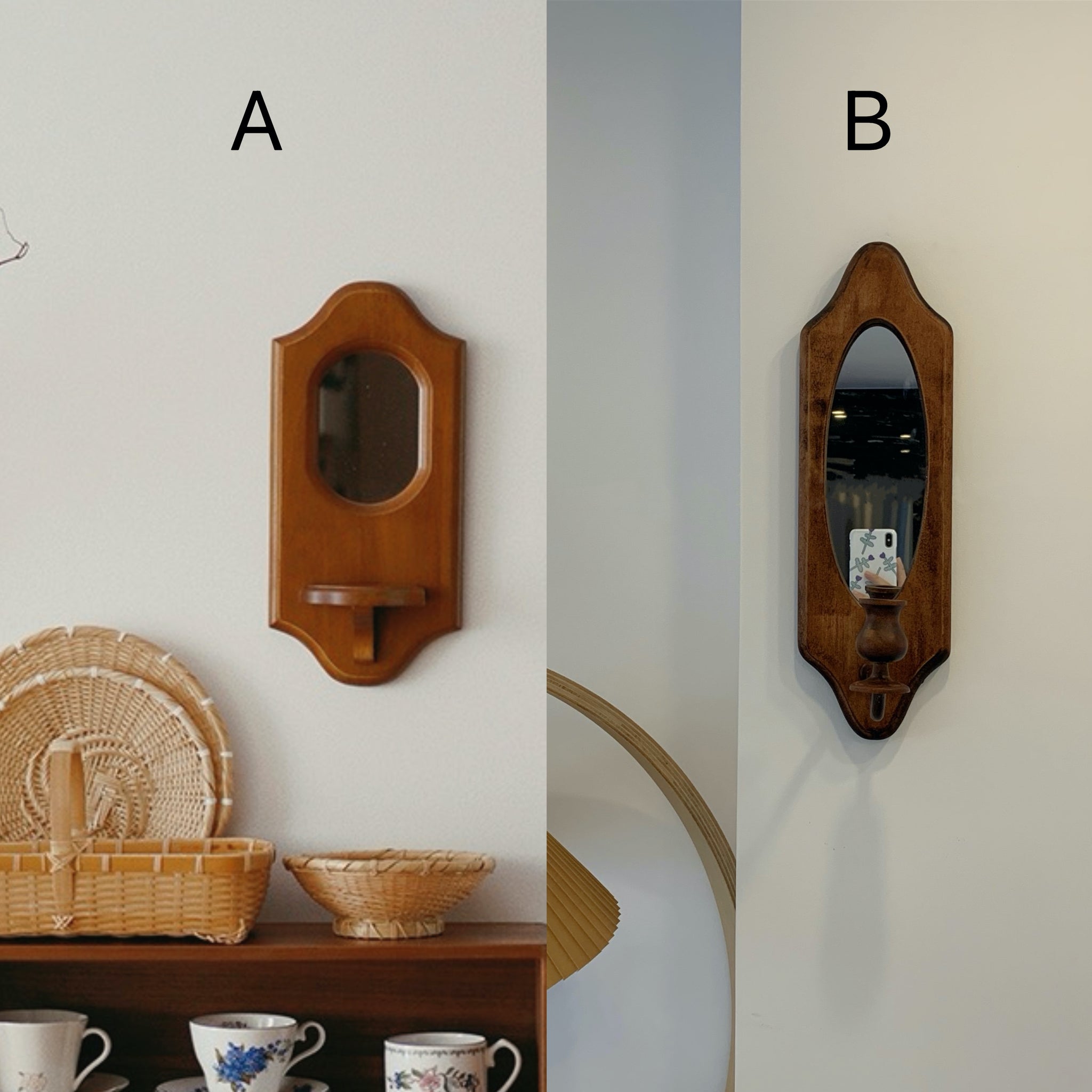 六畳の憩 Retro Wooden Candle Holder Mirror レトロキャンドル