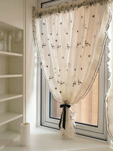 画像をギャラリービューアに読み込む, 【オーダー可】Black Camellia Lace Curtain ブラック椿レースカーテン
