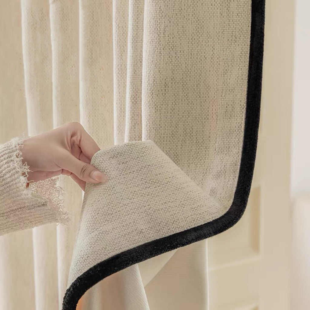 【オーダー可】Chenille Black Edged Shading Curtain シェニール織黒縁遮光カーテン