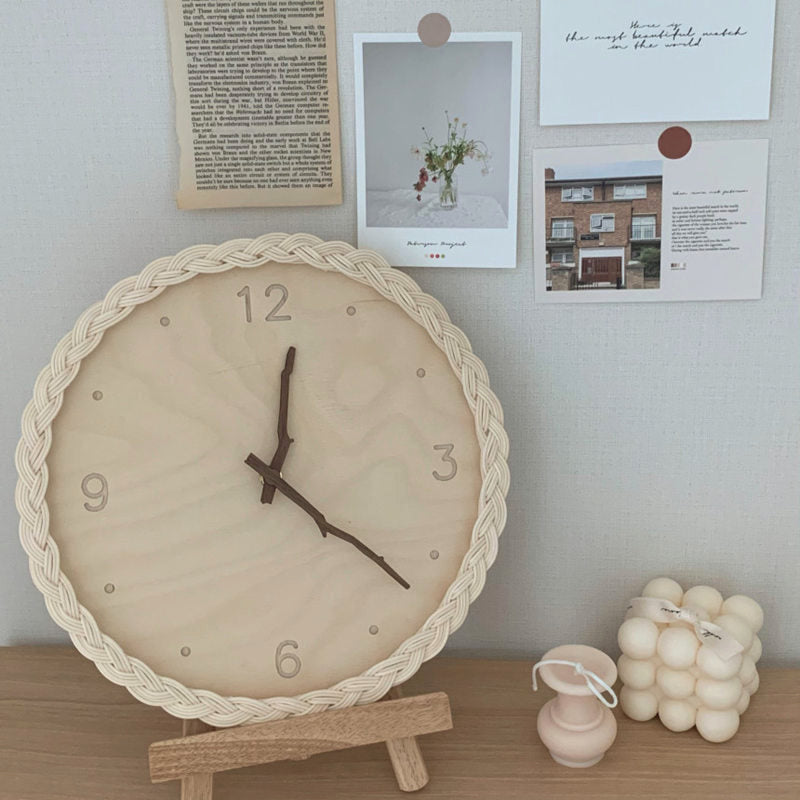 Rattan Wood Silent Clock 木製壁掛け時計
