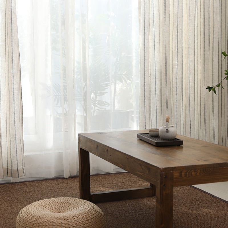 FLAX リネン ヘリンボーン織り ランダムストライプ 羽織りコート 六畳の憩 Blue Stripe Linen Curtain ブルーストライプリネン