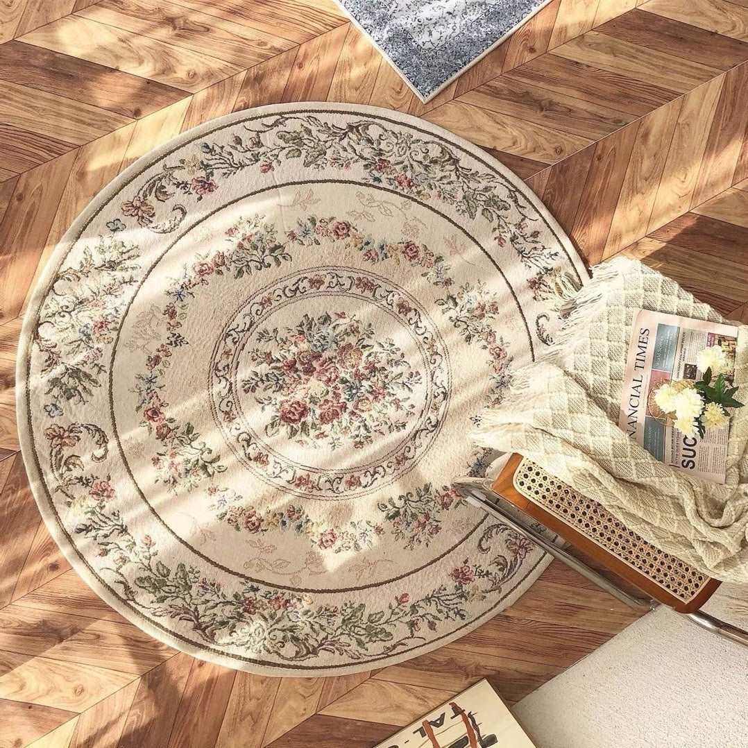 六畳の憩 Antique Flower Round Mat アンティーク花柄のラウンド