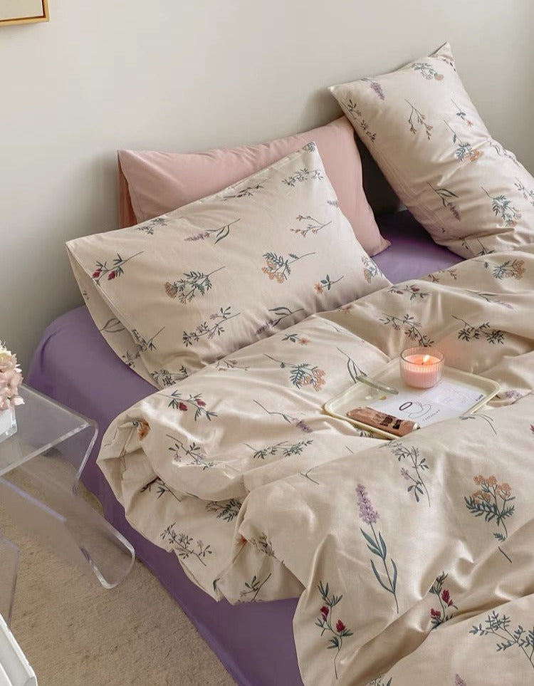 六畳の憩 Purple Flowers Bedding Set パープルフラワー寝具カバーセット