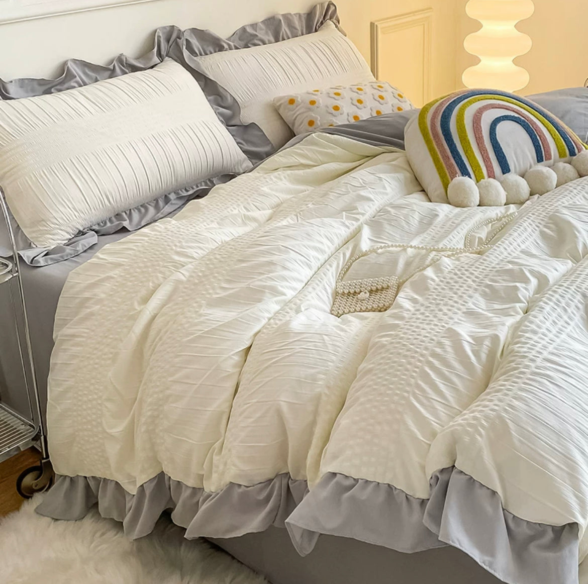 六畳の憩 Seersucker Ruffles Bedding Set シアサッカーフリル寝具