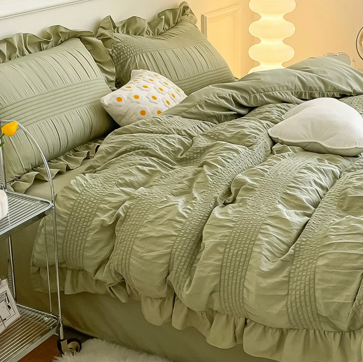 六畳の憩 Seersucker Ruffles Bedding Set シアサッカーフリル寝具