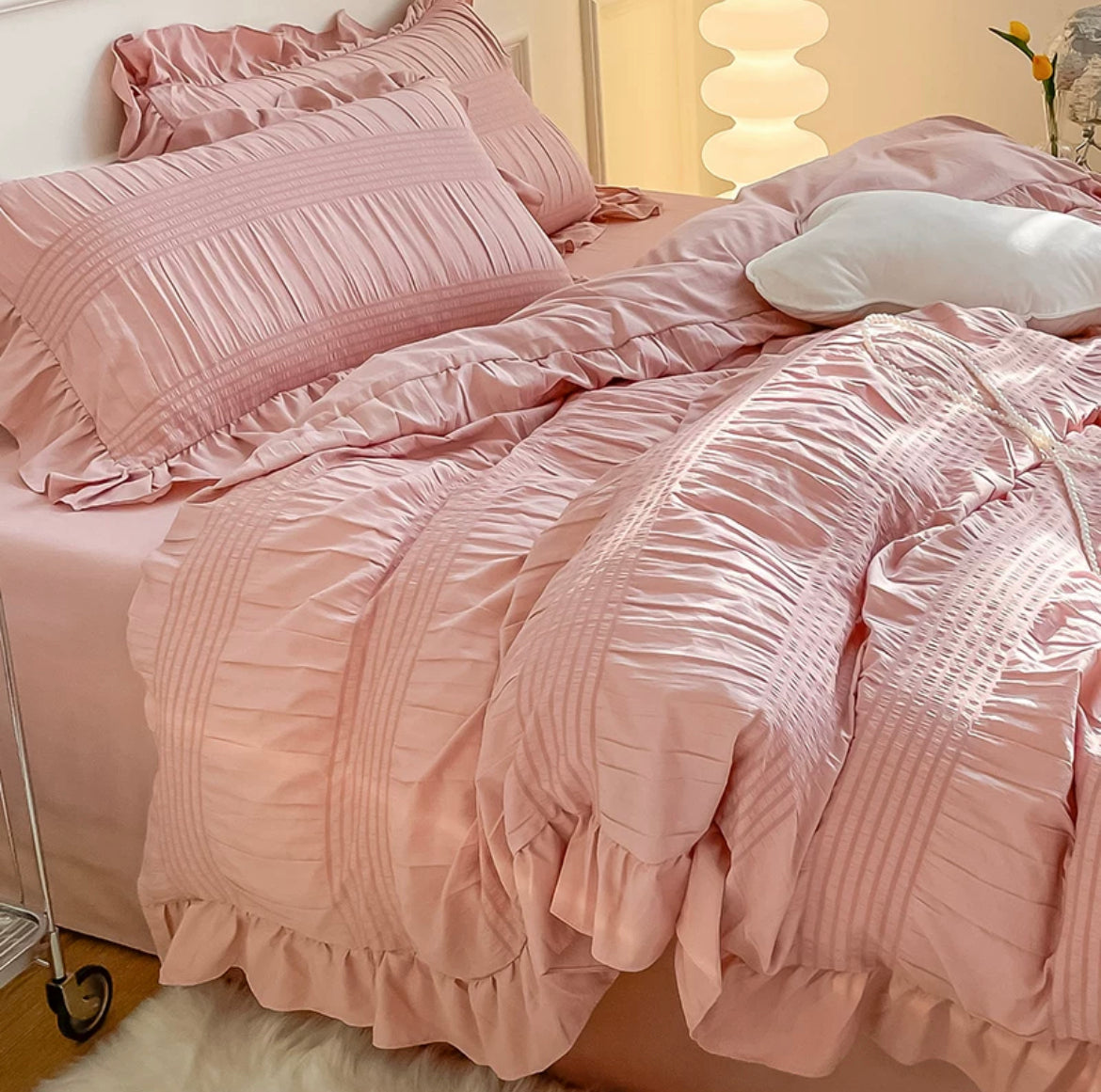 六畳の憩 Seersucker Ruffles Bedding Set シアサッカーフリル寝具