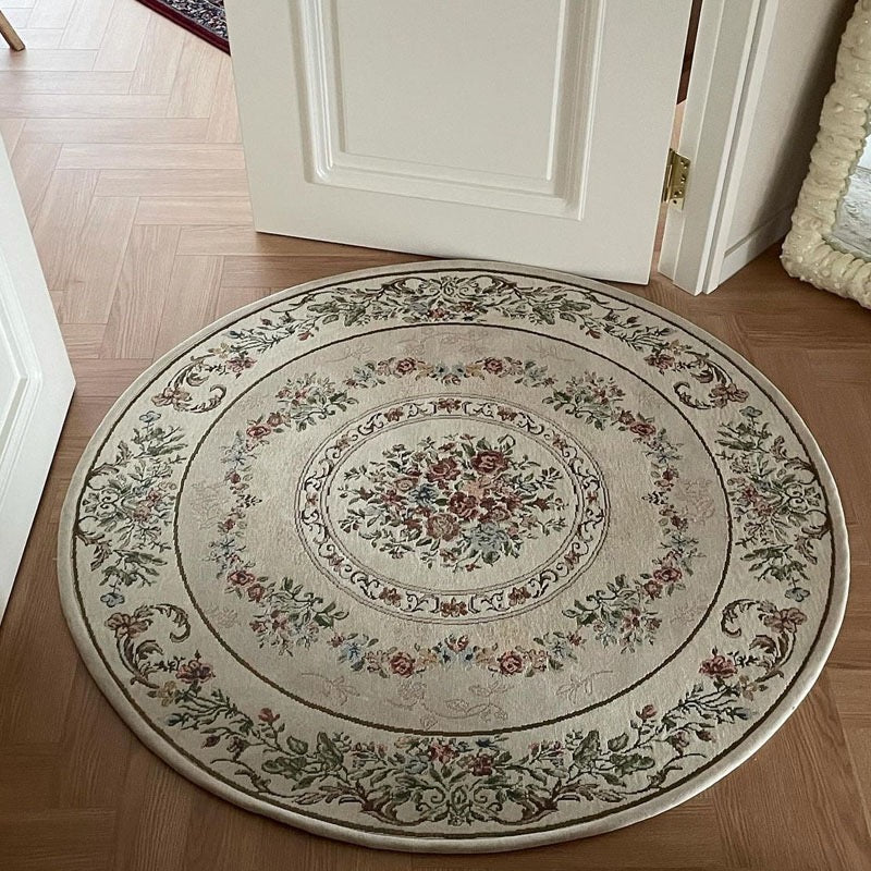 マット アンティーク/ANTIQUE（約70×120cm）1221 CR 六畳の憩 Antique Flower Round Mat アンティーク花柄のラウンド